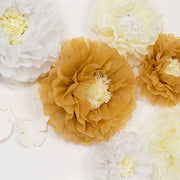 21 Tissue Paper Pom Poms Chrysanthemum Flowers with Butterflies and Leaves Set