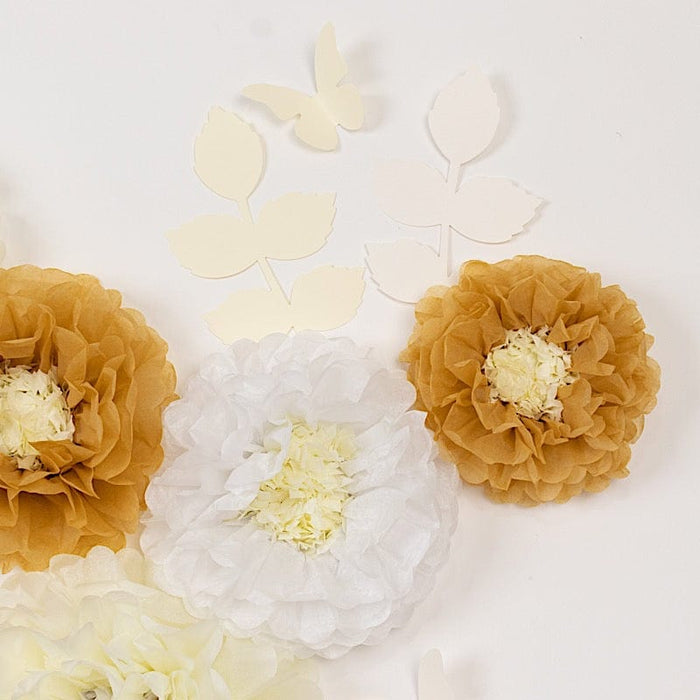 21 Tissue Paper Pom Poms Chrysanthemum Flowers with Butterflies and Leaves Set