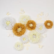 21 Tissue Paper Pom Poms Chrysanthemum Flowers with Butterflies and Leaves Set