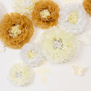 21 Tissue Paper Pom Poms Chrysanthemum Flowers with Butterflies and Leaves Set