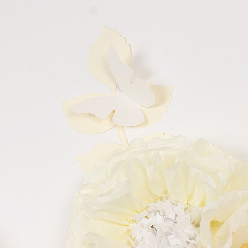 21 Tissue Paper Pom Poms Chrysanthemum Flowers with Butterflies and Leaves Set