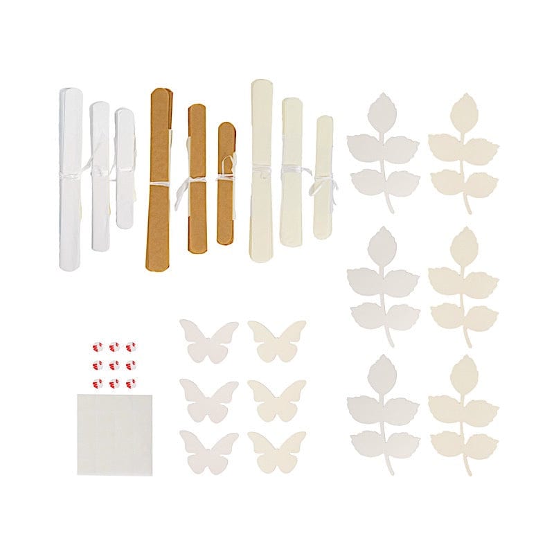 21 Tissue Paper Pom Poms Chrysanthemum Flowers with Butterflies and Leaves Set