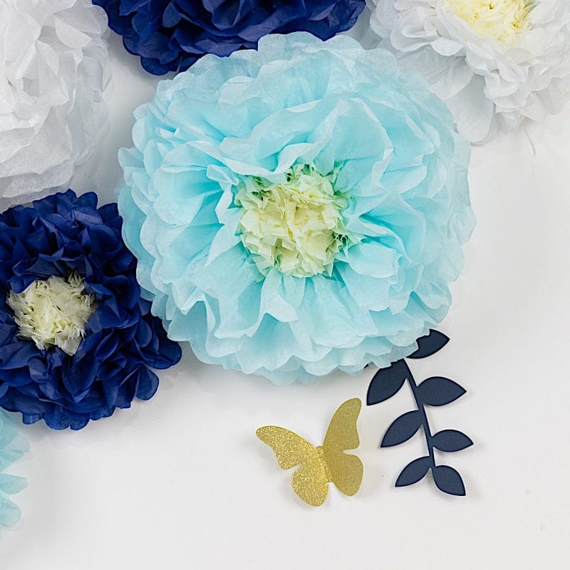 21 Tissue Paper Pom Poms Chrysanthemum Flowers with Butterflies and Leaves Set