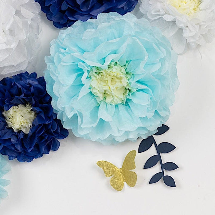 21 Tissue Paper Pom Poms Chrysanthemum Flowers with Butterflies and Leaves Set