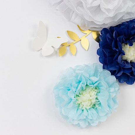 21 Tissue Paper Pom Poms Chrysanthemum Flowers with Butterflies and Leaves Set
