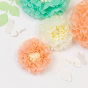 21 Tissue Paper Pom Poms Chrysanthemum Flowers with Butterflies and Leaves Set