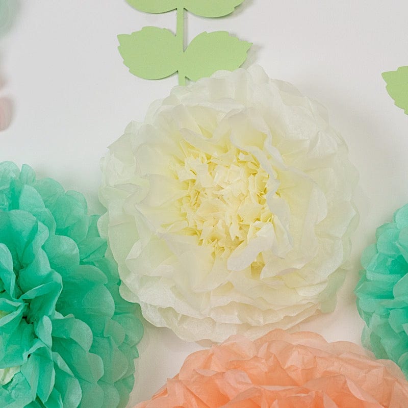 21 Tissue Paper Pom Poms Chrysanthemum Flowers with Butterflies and Leaves Set