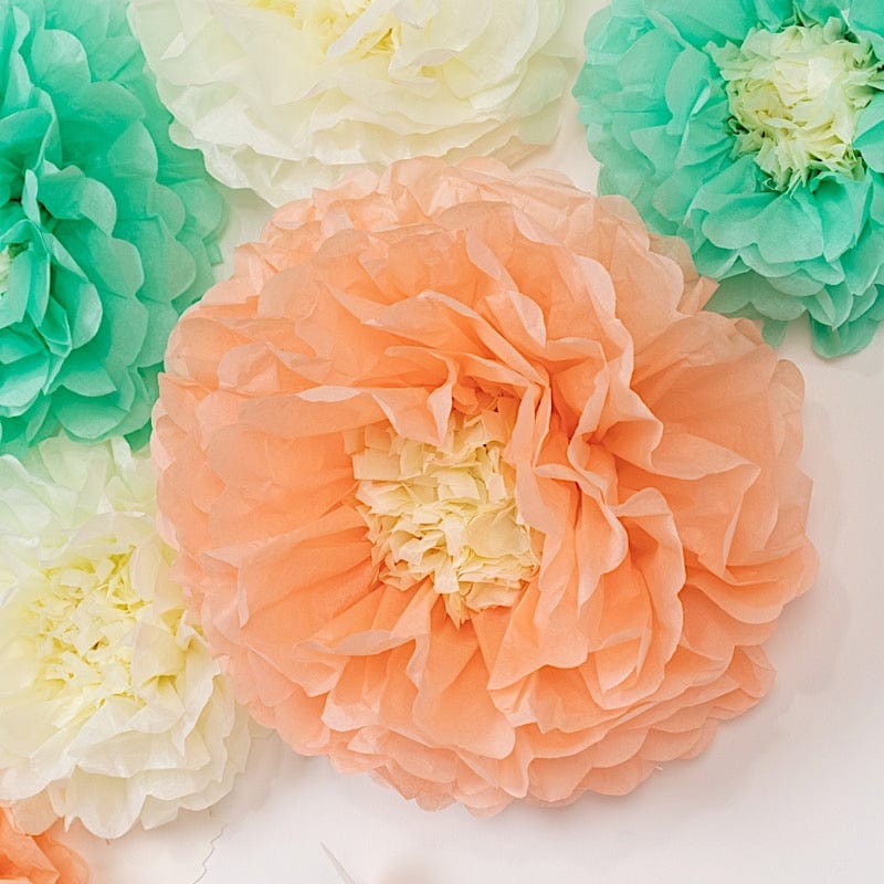 21 Tissue Paper Pom Poms Chrysanthemum Flowers with Butterflies and Leaves Set