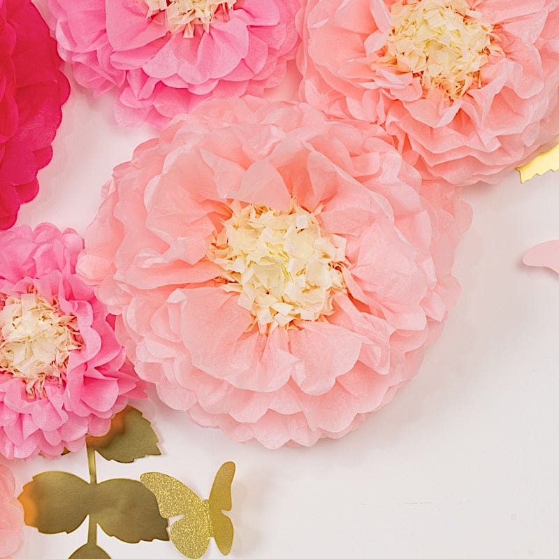 21 Tissue Paper Pom Poms Chrysanthemum Flowers with Butterflies and Leaves Set