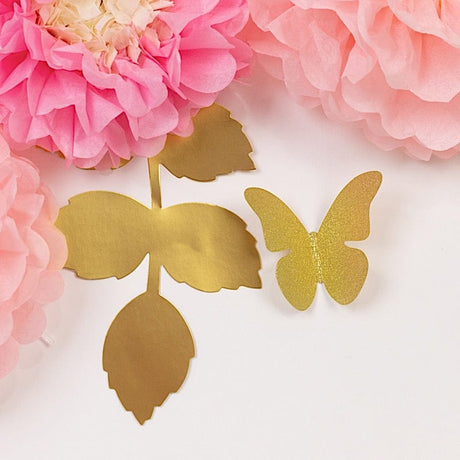 21 Tissue Paper Pom Poms Chrysanthemum Flowers with Butterflies and Leaves Set