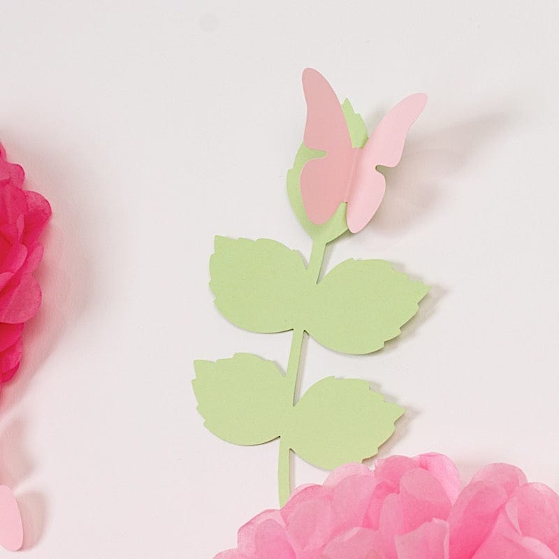 21 Tissue Paper Pom Poms Chrysanthemum Flowers with Butterflies and Leaves Set