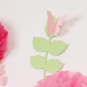 21 Tissue Paper Pom Poms Chrysanthemum Flowers with Butterflies and Leaves Set