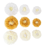 21 Tissue Paper Pom Poms Chrysanthemum Flowers with Butterflies and Leaves Set POM_FLO05_SET_WHTIVR