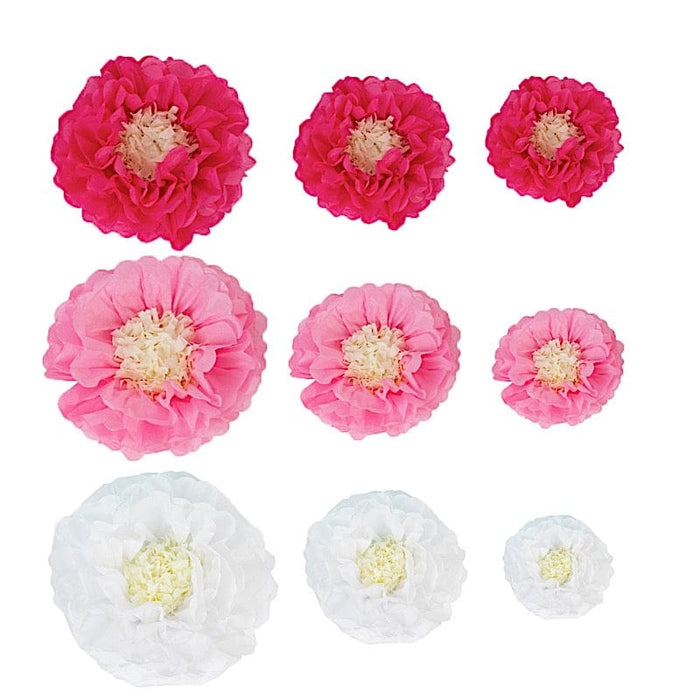 21 Tissue Paper Pom Poms Chrysanthemum Flowers with Butterflies and Leaves Set POM_FLO05_SET_WHTPINK