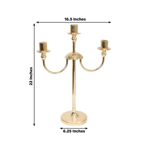 22" Metal 3 Arm Candelabra Taper Candle Holder - Gold CHDLR_CAND_039_3_GOLD