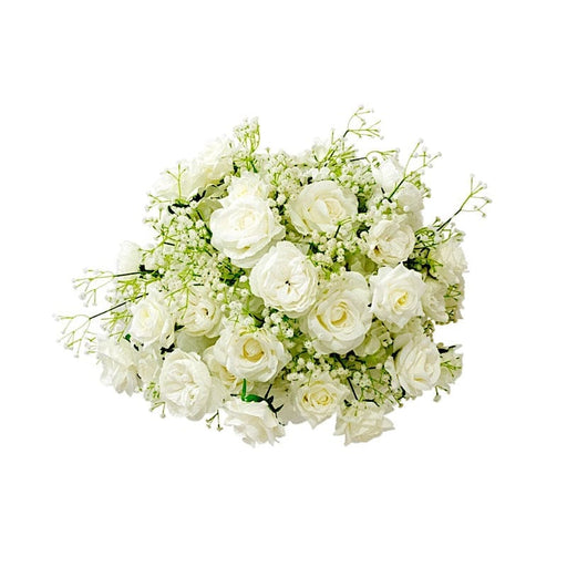 22" Pre-Arranged Silk Roses Bouquet Artificial Flower Ball - White ARTI_BALL_RS03_22_WHT