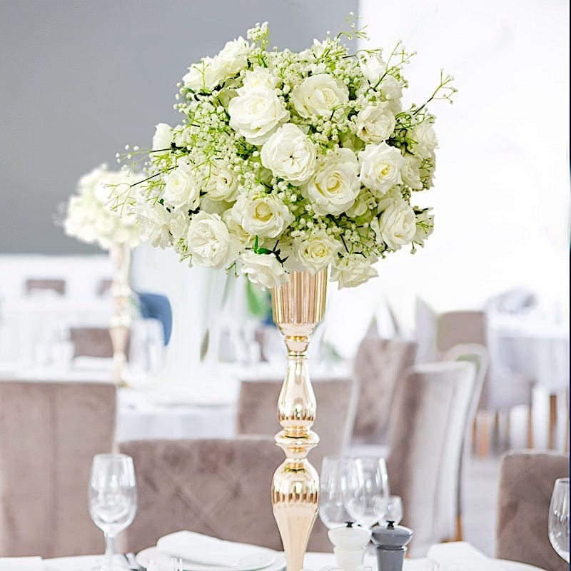 22" Pre-Arranged Silk Roses Bouquet Artificial Flower Ball - White ARTI_BALL_RS03_22_WHT