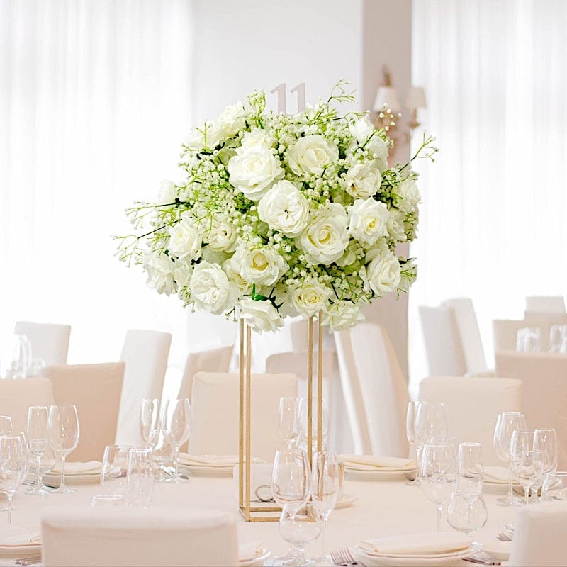 22" Pre-Arranged Silk Roses Bouquet Artificial Flower Ball - White ARTI_BALL_RS03_22_WHT