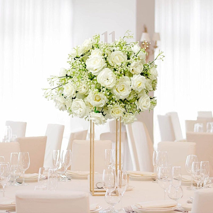 22" Pre-Arranged Silk Roses Bouquet Artificial Flower Ball - White ARTI_BALL_RS03_22_WHT