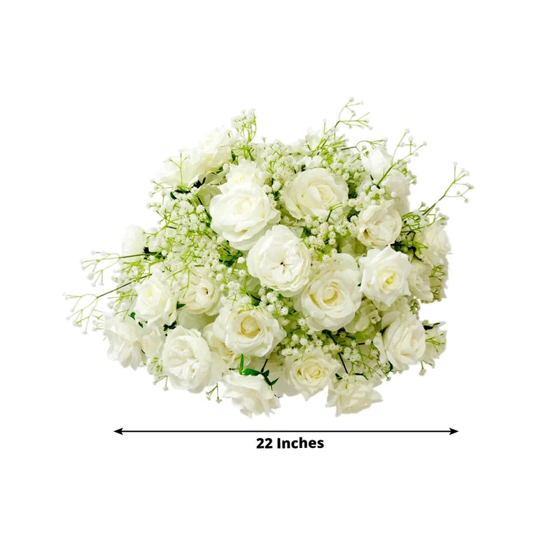 22" Pre-Arranged Silk Roses Bouquet Artificial Flower Ball - White ARTI_BALL_RS03_22_WHT