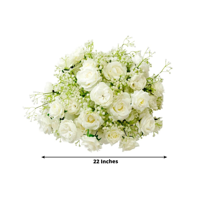 22" Pre-Arranged Silk Roses Bouquet Artificial Flower Ball - White ARTI_BALL_RS03_22_WHT