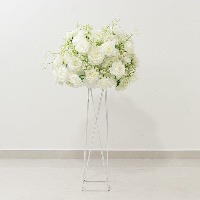 22" Pre-Arranged Silk Roses Bouquet Artificial Flower Ball - White ARTI_BALL_RS03_22_WHT
