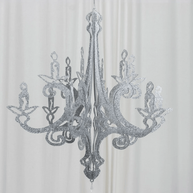 24" 3D Interlocking Cutout Design Glittered Acrylic Chandelier Hanging Decor