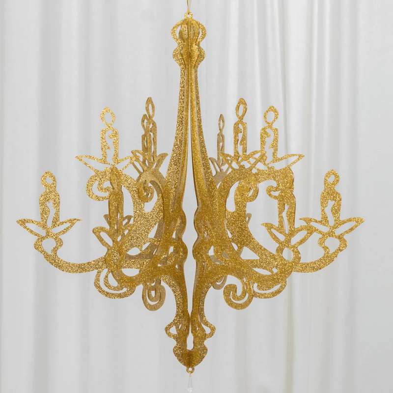 24" 3D Interlocking Cutout Design Glittered Acrylic Chandelier Hanging Decor