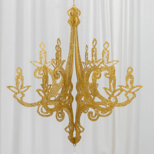 24" 3D Interlocking Cutout Design Glittered Acrylic Chandelier Hanging Decor