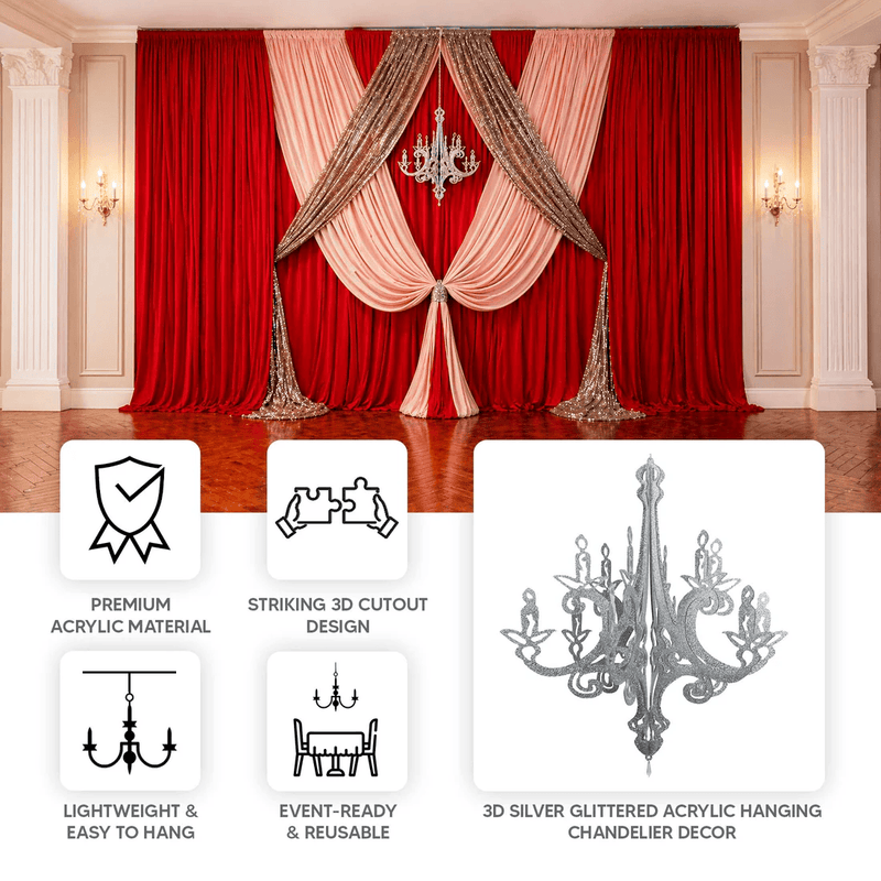 24" 3D Interlocking Cutout Design Glittered Acrylic Chandelier Hanging Decor