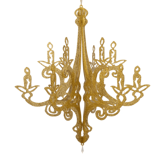 24" 3D Interlocking Cutout Design Glittered Acrylic Chandelier Hanging Decor CHDLR_HANG08_ACRY01_24_GOLD