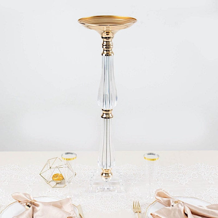 24" Acrylic Crystal Pillar Candle Stand - Clear and Gold