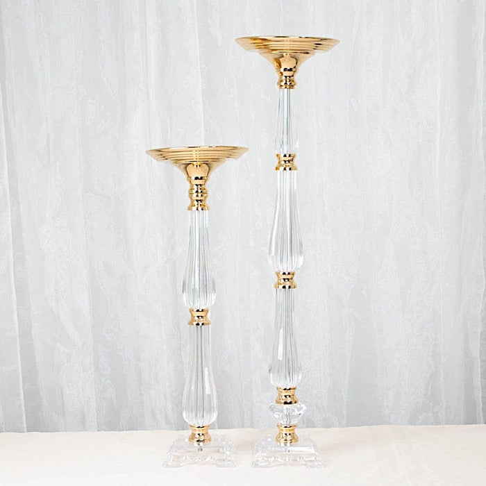 24" Acrylic Crystal Pillar Candle Stand - Clear and Gold