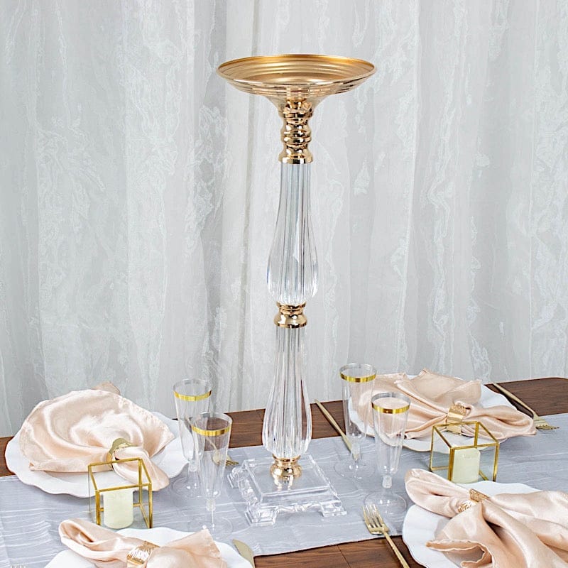 24" Acrylic Crystal Pillar Candle Stand - Clear and Gold