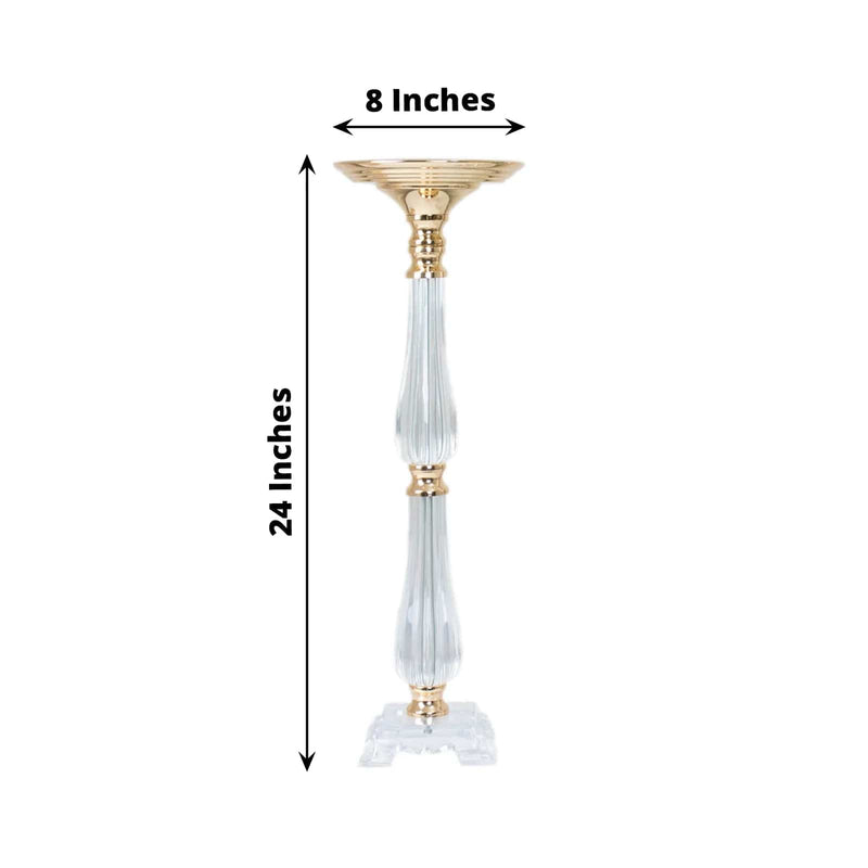 24" Acrylic Crystal Pillar Candle Stand - Clear and Gold