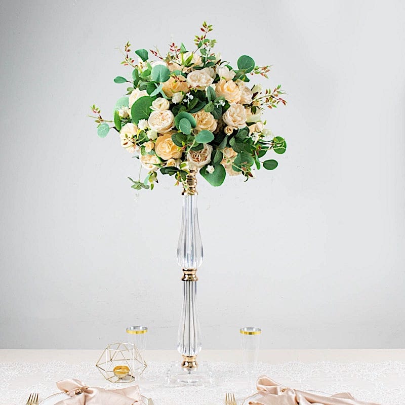 24" Acrylic Crystal Pillar Candle Stand - Clear and Gold