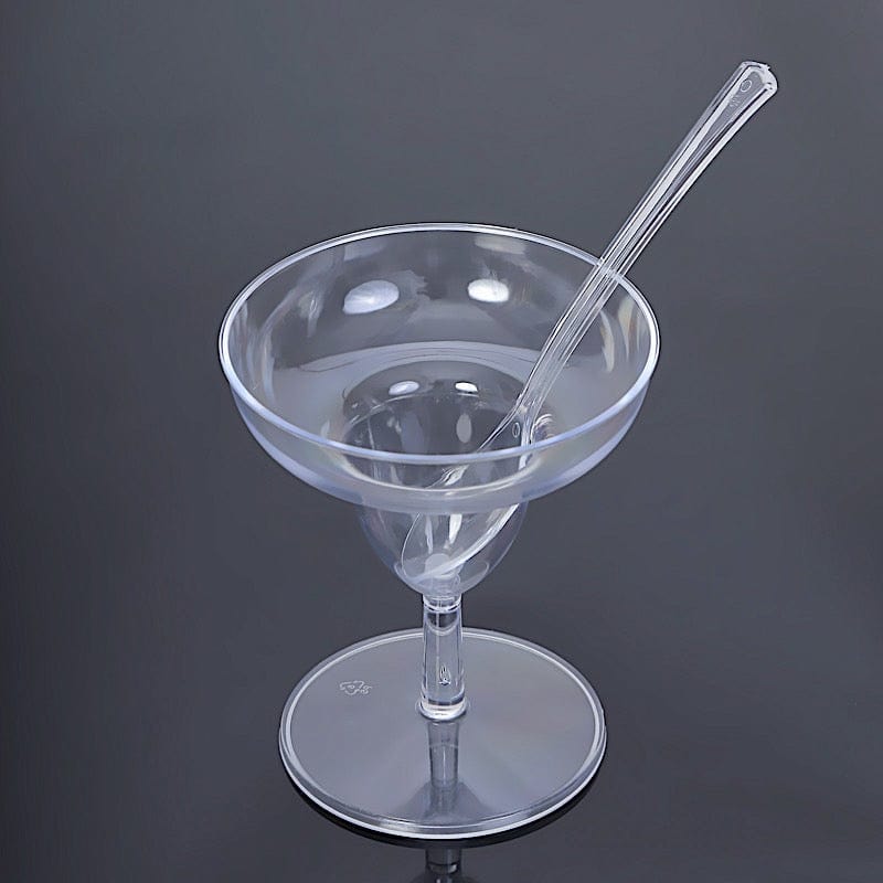 24 Clear 2 oz Crystal Mini Plastic Margarita Glasses with Spoons - Disposable Tableware DSP_DST_CU011_2_CLR