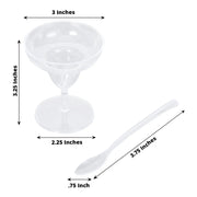 24 Clear 2 oz Crystal Mini Plastic Margarita Glasses with Spoons - Disposable Tableware DSP_DST_CU011_2_CLR