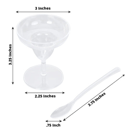 24 Clear 2 oz Crystal Mini Plastic Margarita Glasses with Spoons - Disposable Tableware DSP_DST_CU011_2_CLR