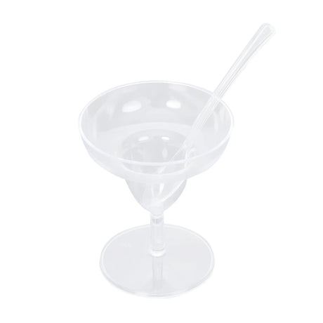 24 Clear 2 oz Crystal Mini Plastic Margarita Glasses with Spoons - Disposable Tableware DSP_DST_CU011_2_CLR