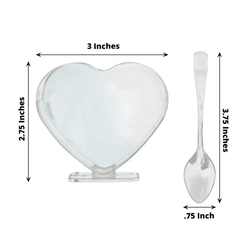 24 Clear 2 oz Mini Plastic Heart-Shaped Dessert Parfait Cups with Spoons - Disposable Tableware DSP_DST_CU008_2_CLR