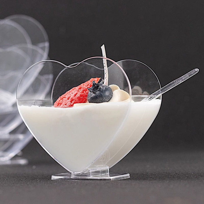 24 Clear 2 oz Mini Plastic Heart-Shaped Dessert Parfait Cups with Spoons - Disposable Tableware DSP_DST_CU008_2_CLR