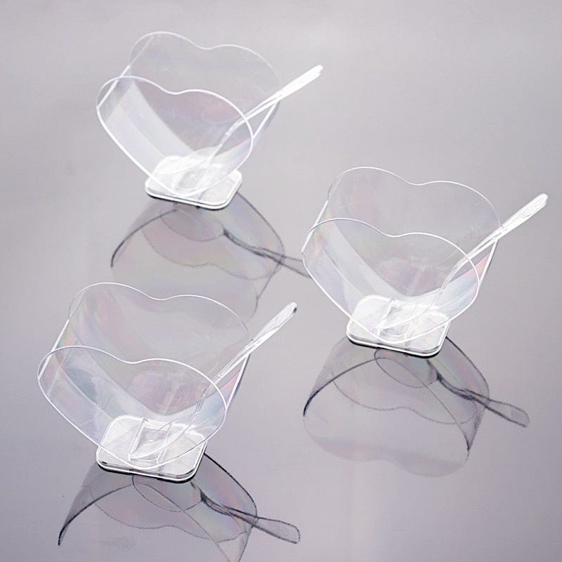 24 Clear 2 oz Mini Plastic Heart-Shaped Dessert Parfait Cups with Spoons - Disposable Tableware DSP_DST_CU008_2_CLR