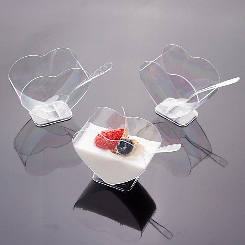 24 Clear 2 oz Mini Plastic Heart-Shaped Dessert Parfait Cups with Spoons - Disposable Tableware DSP_DST_CU008_2_CLR