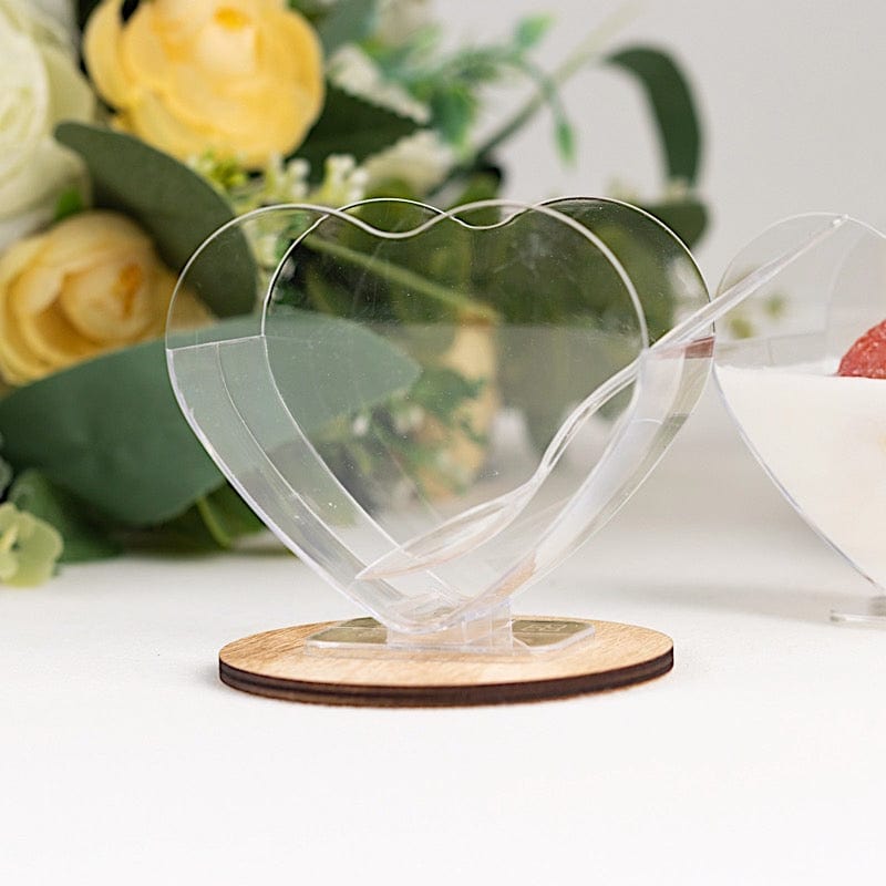 24 Clear 2 oz Mini Plastic Heart-Shaped Dessert Parfait Cups with Spoons - Disposable Tableware DSP_DST_CU008_2_CLR