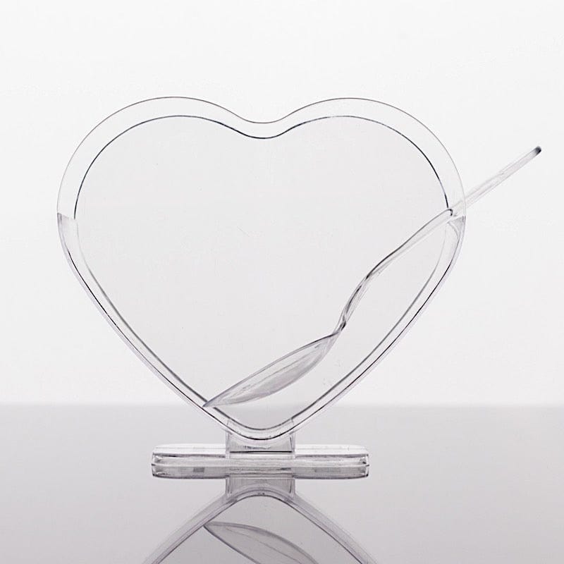 24 Clear 2 oz Mini Plastic Heart-Shaped Dessert Parfait Cups with Spoons - Disposable Tableware DSP_DST_CU008_2_CLR