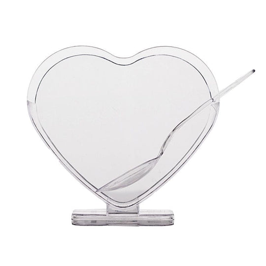 24 Clear 2 oz Mini Plastic Heart-Shaped Dessert Parfait Cups with Spoons - Disposable Tableware DSP_DST_CU008_2_CLR