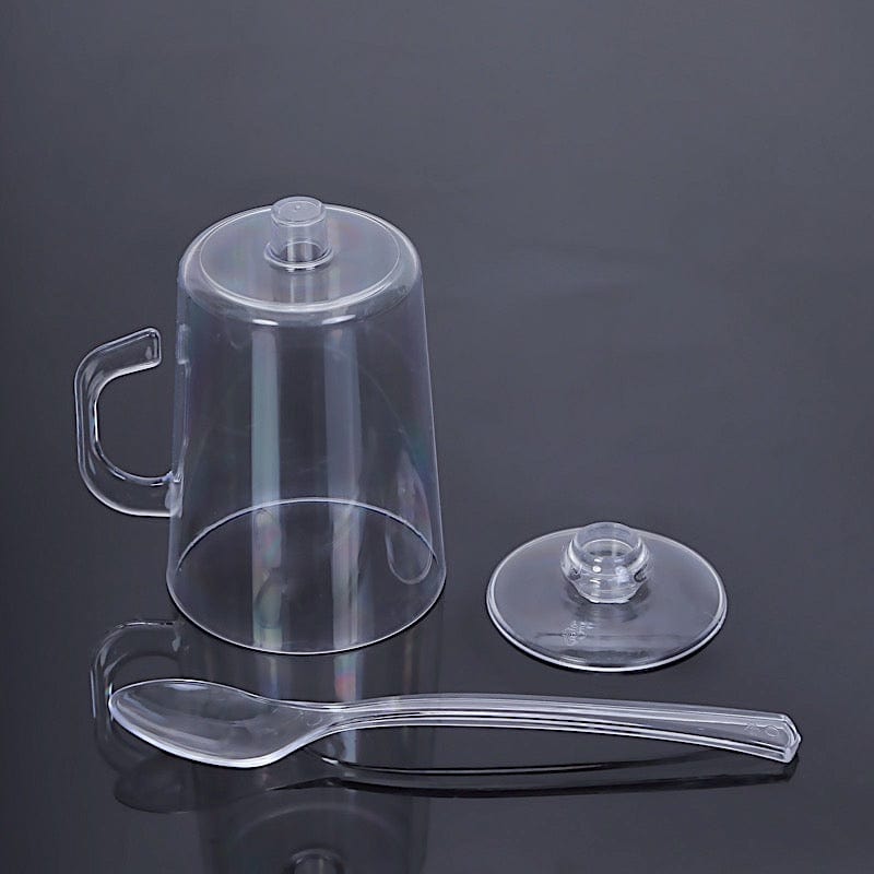 24 Clear 2 oz Plastic Mini Coffee Tea Espresso Cups with Spoons - Disposable Tableware DSP_DST_CU010_2_CLR