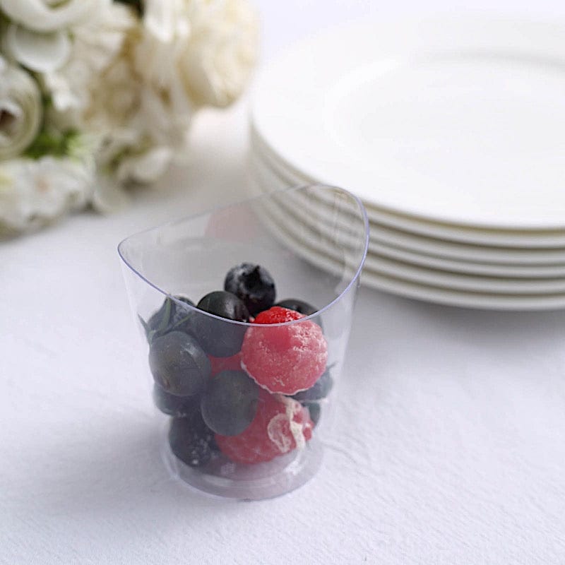 24 Clear 4 oz Mini Wavy Rim Plastic Dessert Cups - Disposable Tableware DSP_DST_CU006_4_CLR