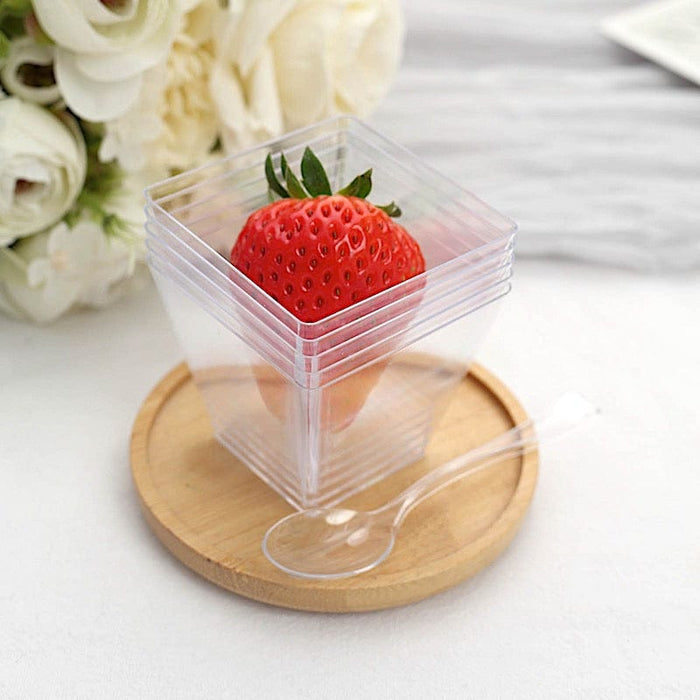 100 Mini Plastic Dessert Cups with Spoons - 4 oz Round Dessert
